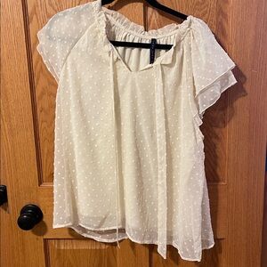 Cream Sheer Polka Dot Blouse